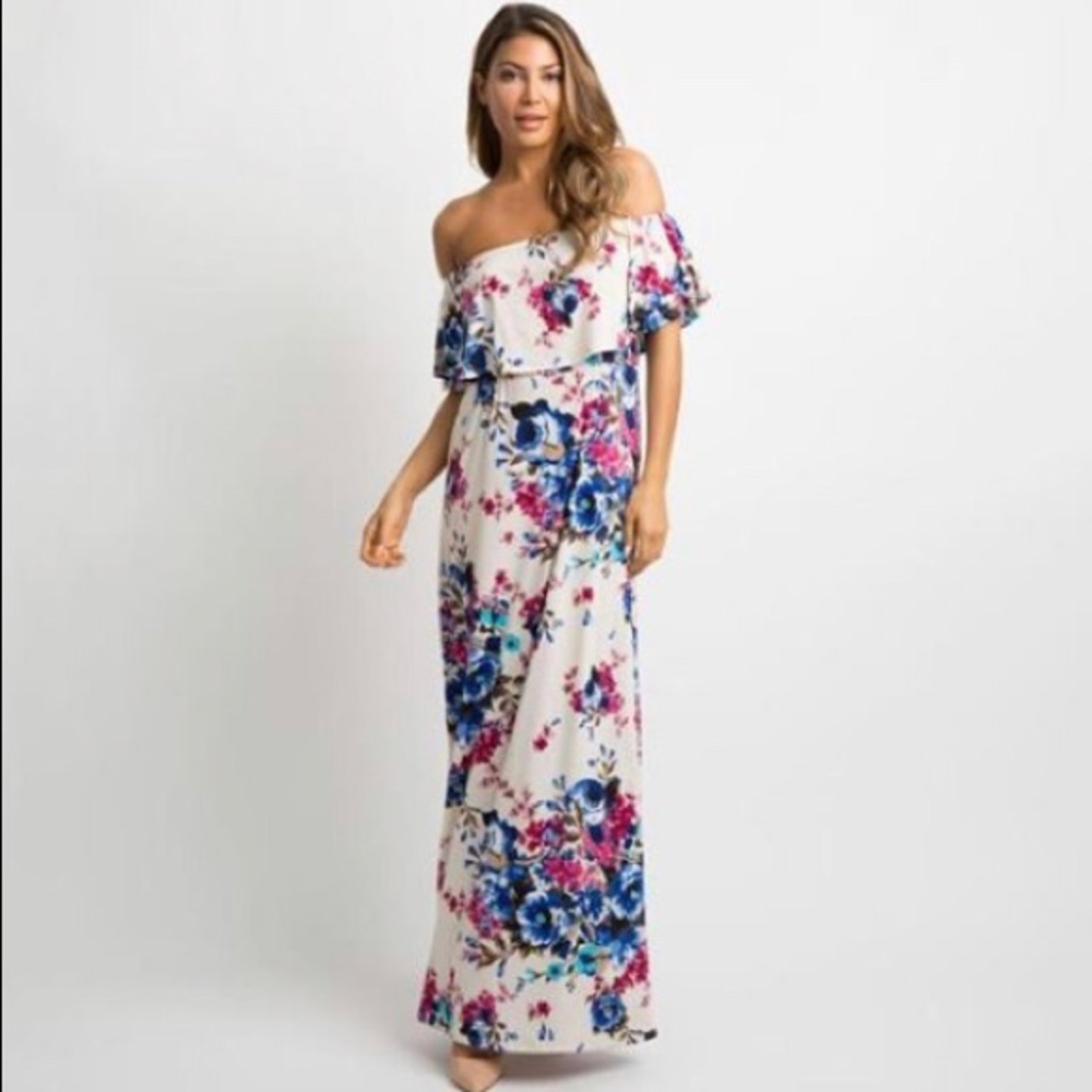 Floral white off the shoulder maxi dress